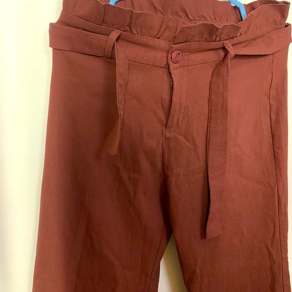 Pants - Stretchable brown wide leg pants with belt<3